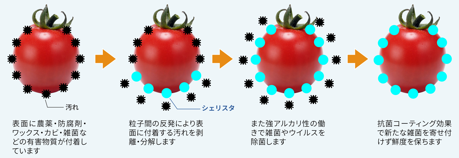 除菌洗浄効果と鮮度が長持ちする仕組みのイメージ