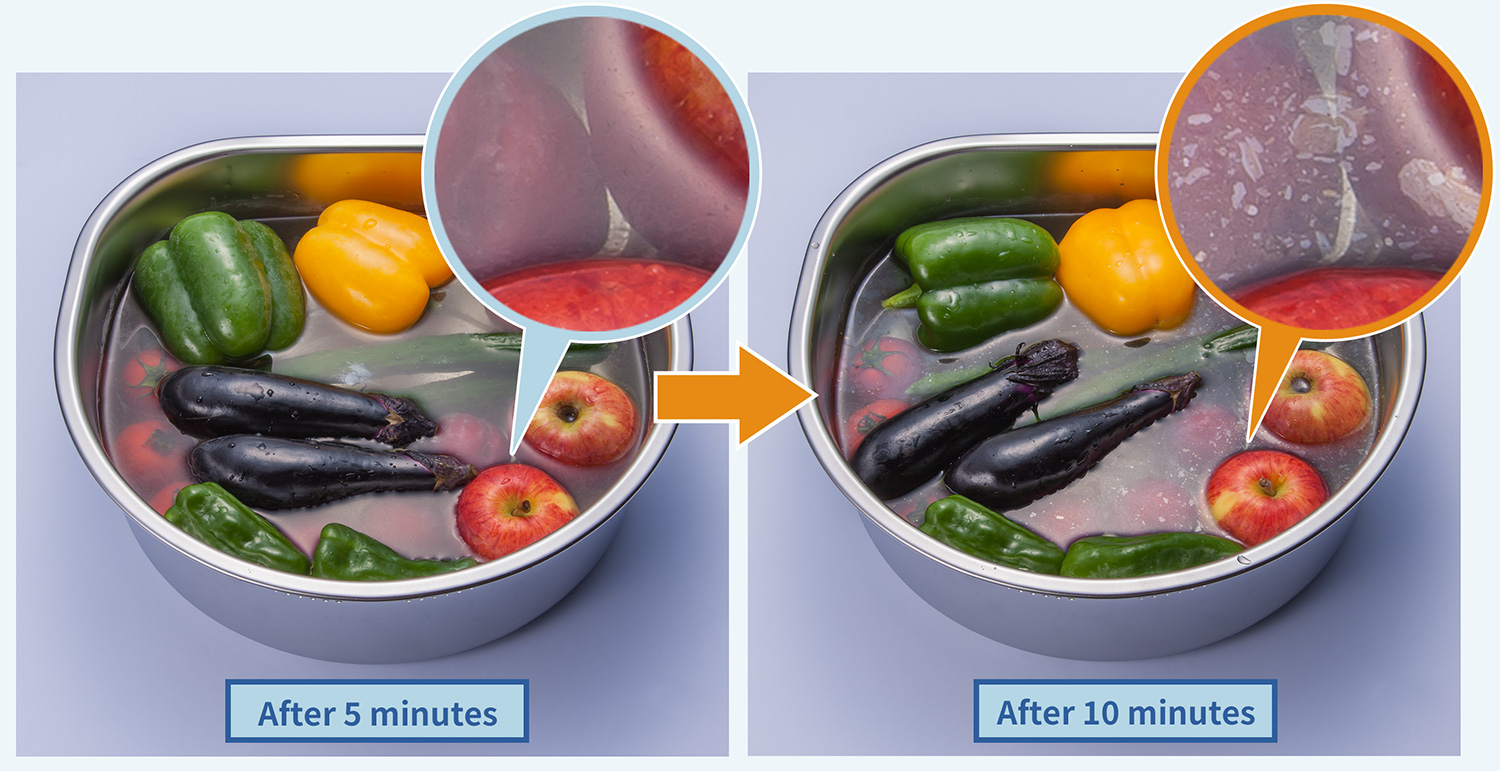 Surprising washing effect that the pesticide residue and the wax float